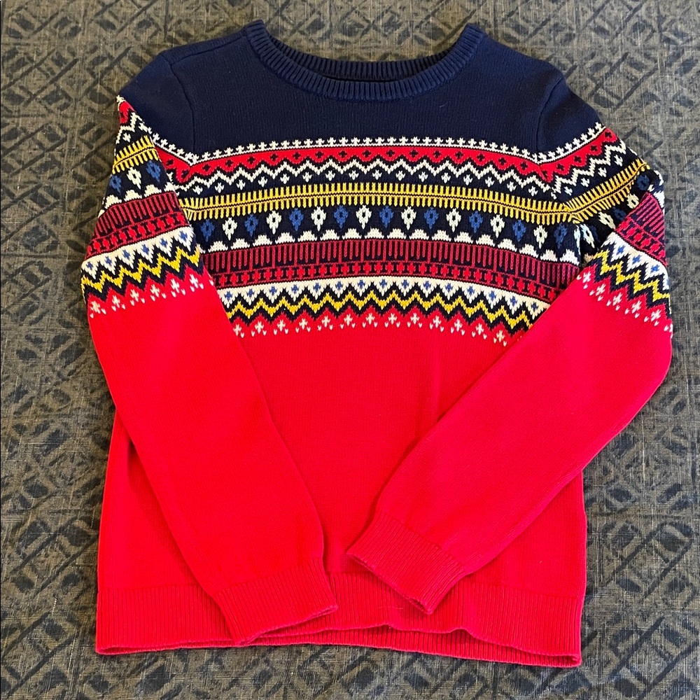 Lands' End Red and Navy Crewneck Sweater